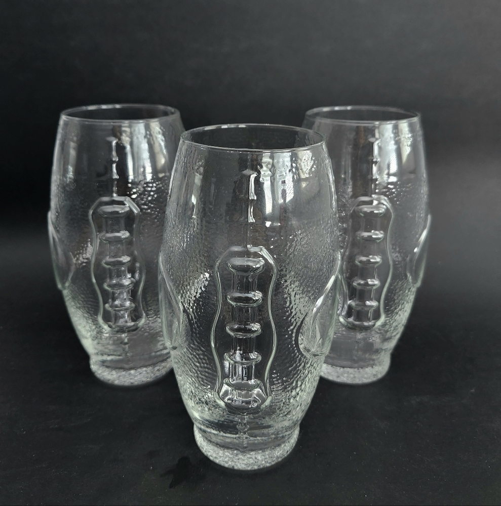 Set of 3-VTG Clear Glass Football Drinkware, Large Beer Glass